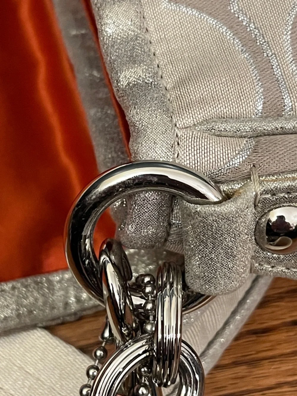 Coach Poppy Signature C Metallic Sateen & Leather Messenger Flap Satchel #18352